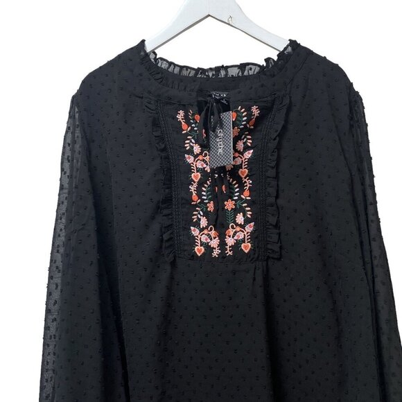 NEW CITY CHIC Boho Blouse  Plus Size XXL  Black Embroidered Womens Top - Picture 1 of 11